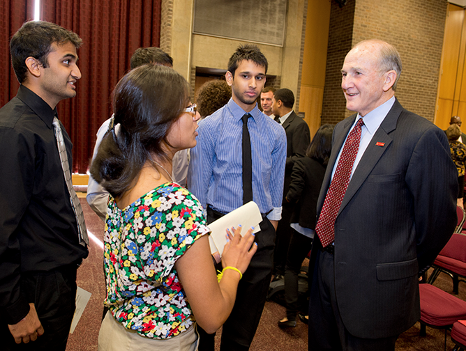 President Barchi talking to students
